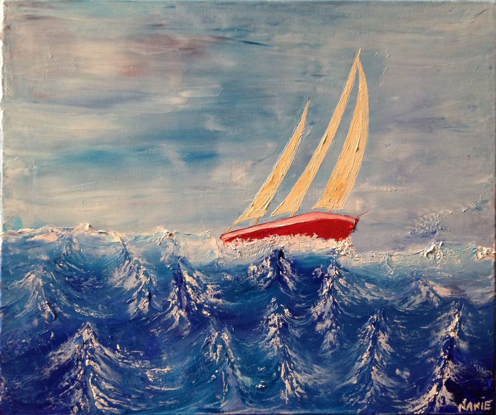 bateau sur mer agitée peinture à l'huile